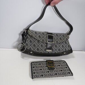 XOXO Black & Gray Brocade Handbag & Wallet Bag Purse